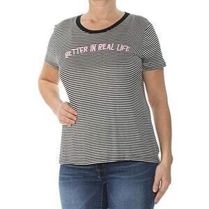 Carbon Copy Womens Embroidered Graphic-Print T-Shirt Size S